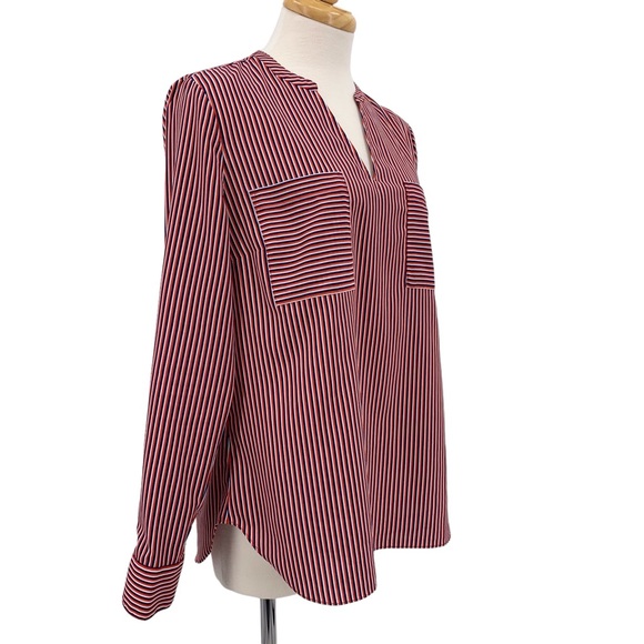 Cabi Franklin Blouse #5335, Red, White & Blue Striped Notch V-Neck Blouse, Small - Picture 9 of 16